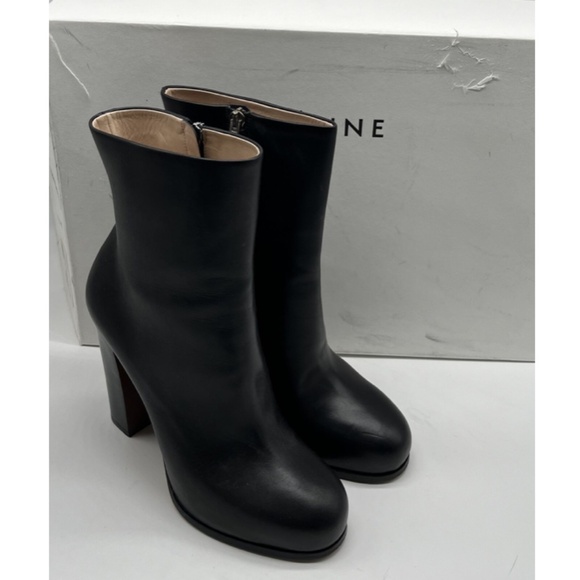 Celine Black Leather Mid-Calf Block-Heel Bootie w/ Inner Zip sz 38 - Picture 2 of 8